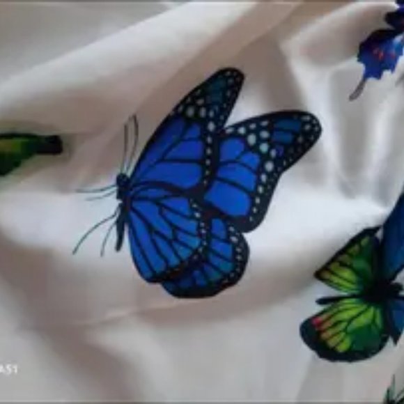 Girls Shirred Puff Sleeve Frill Trim Butterfly Pattern Party Dress Kids Summer C - Picture 3 of 5